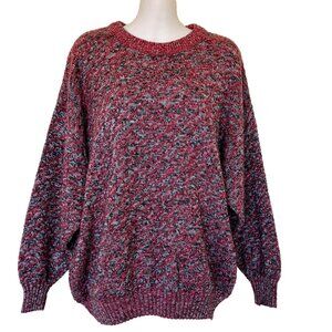 Vintage Pullover Knit Sweater Red/Grey Abstract Pattern Acrylic Asphalt 90s